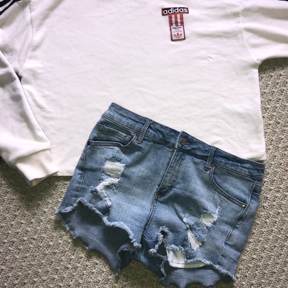 Light Blue Distressed Jean Shorts - Picture 2 of 4